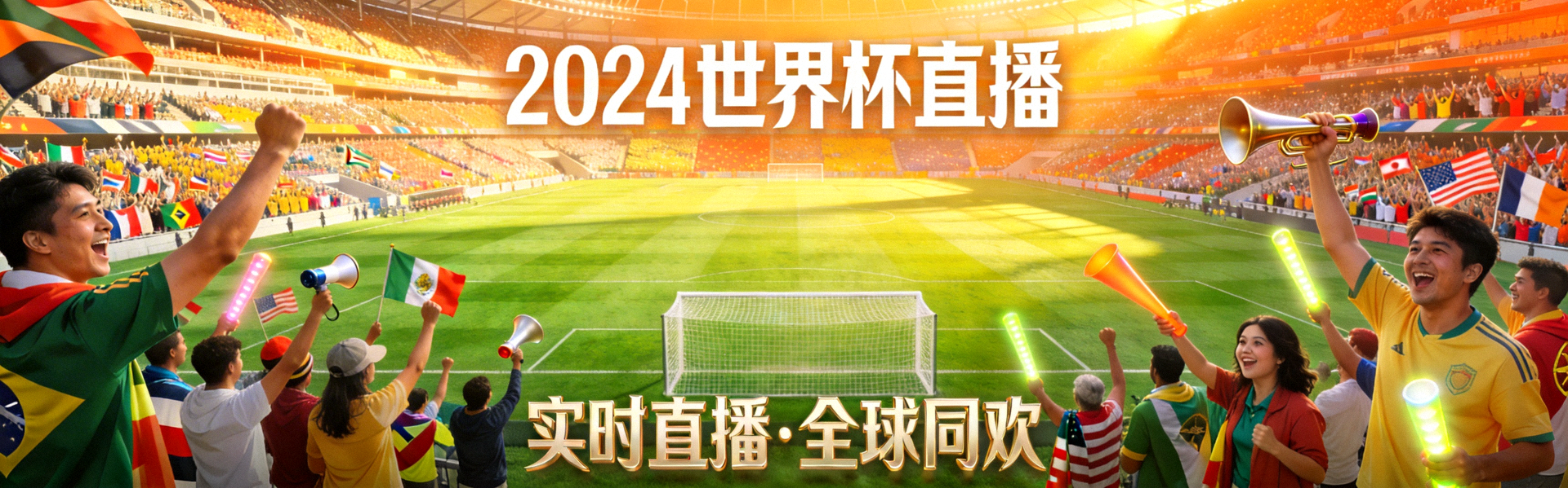 世界杯直播主视觉大图 - 足球场与球迷热烈欢呼场景